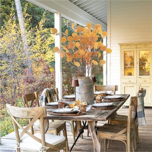 4 Pcs Artificial Eucalyptus Leaves Stems 33.8‘’ Eucalyptus Branches Orange - Picture 2 of 7